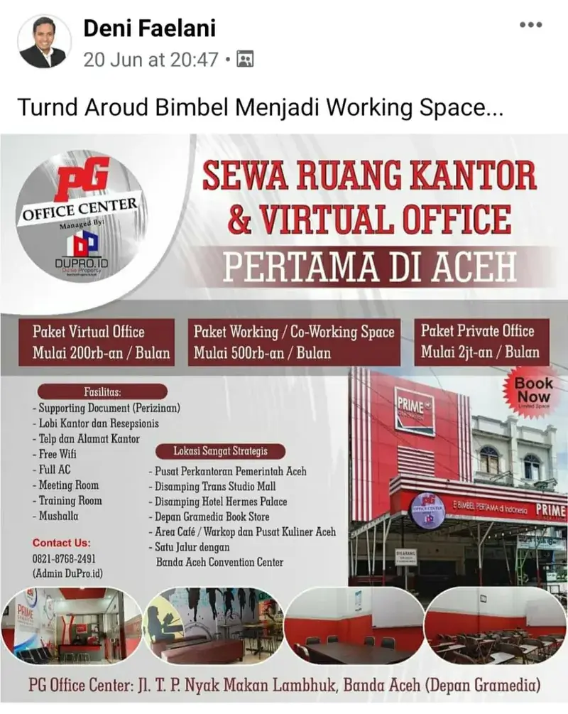 Contoh kasus tempat bimbel menjadi working space di Aceh